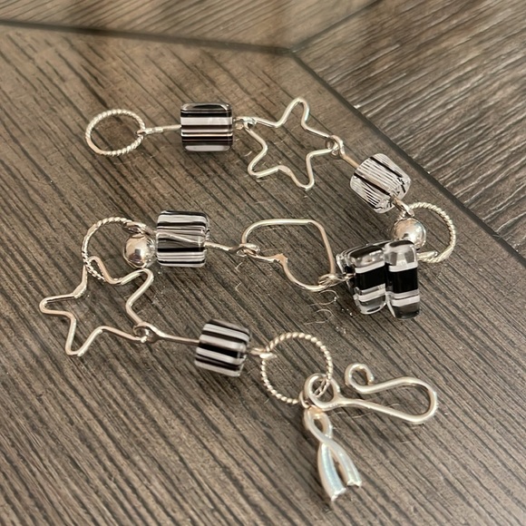 Vintage 2000’s Sterling Silver Stars, Heart & Glass Link Bracelet 7 3/4” approx - Picture 2 of 14